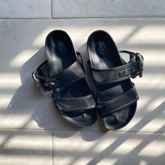 rag & bone Evin Mesh and Leather Platform Slides (Black) - Picture 3 of 5